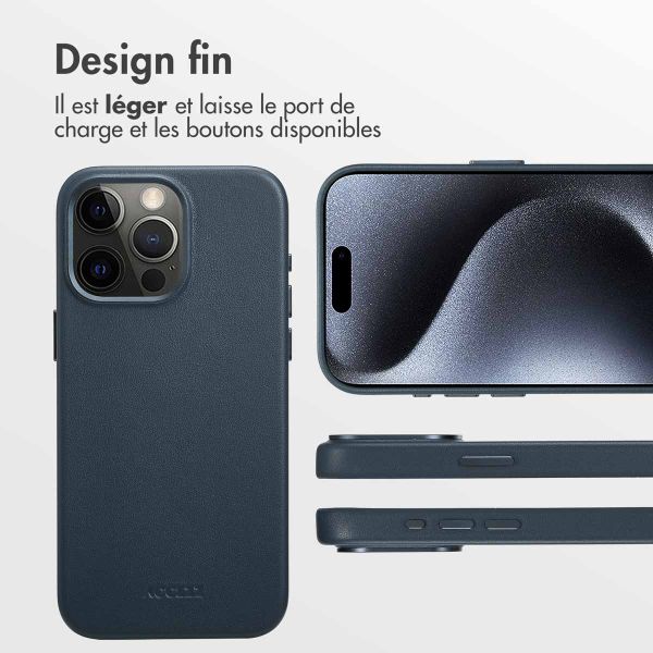 Accezz Coque arrière en cuir avec MagSafe Apple iPhone 15 Pro - Nightfall Blue