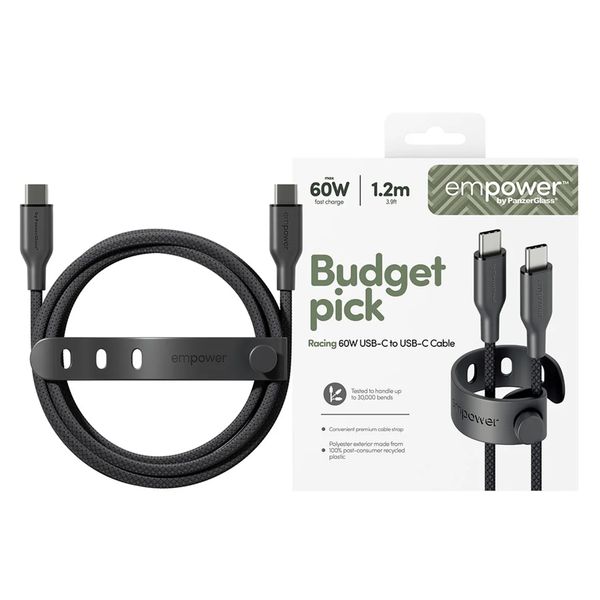 Empower by PanzerGlass Câble de recharge Racing USB-C vers USB-C - 60 W - 1.2 mètres - Space Black