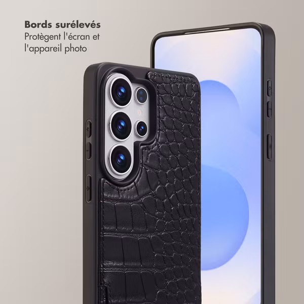 Selencia Coque de télephone Nova Croco avec cordon et porte-cartes Samsung Galaxy S26 Ultra - Noir