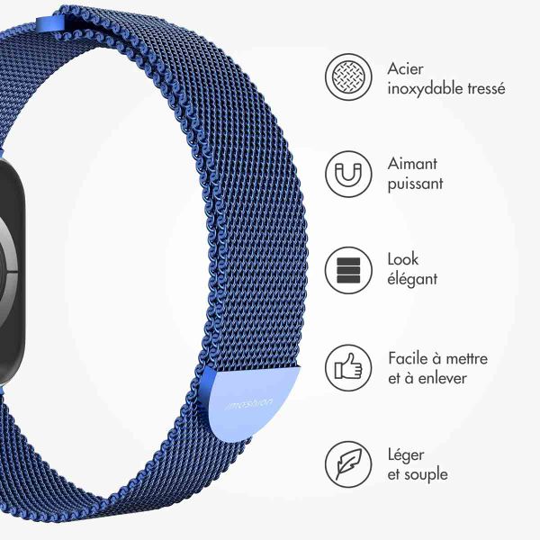 imoshion Bracelet magnétique milanais Apple Watch Series 1 - 9 / SE (38/40/41 mm) | Series 10 / 11 (42 mm) - Taille S - Bleu