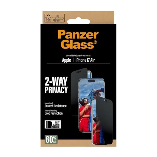 PanzerGlass Protection d'écran Privacy Ultra-Wide Fit Anti-bactérienne avec applicateur Apple iPhone Air