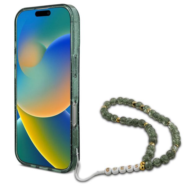 Guess MagSafe IML Glitter Case avec beads strap Apple iPhone 16 Pro - Green