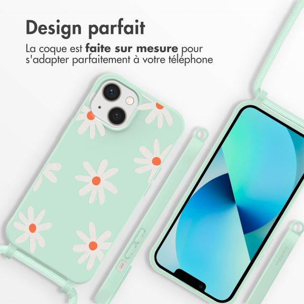 imoshion Coque design en silicone avec cordon iPhone 13 - Green Flower Distance