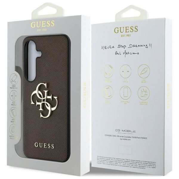 Guess Coque 4G Metal Logo Saffiano Samsung Galaxy S25 Plus - Marron