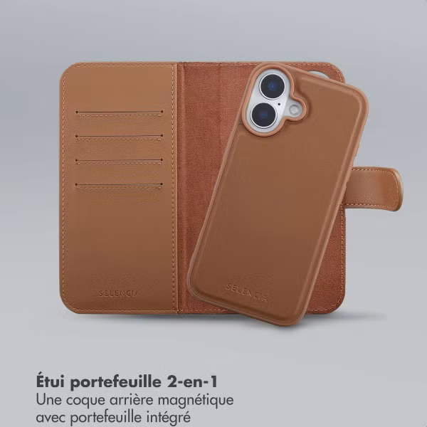 Selencia Étui portefeuille amovible Olyn avec MagSafe Apple iPhone 16 - Marron