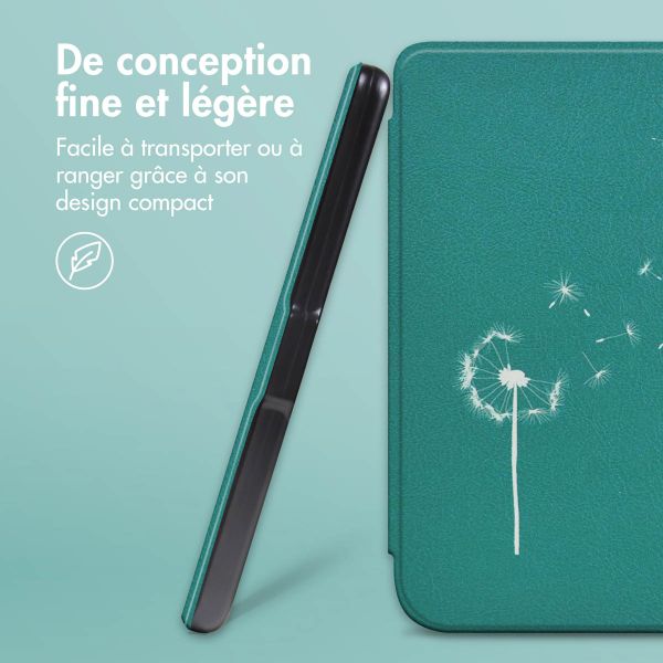 imoshion Design Slim Hard Sleepcover avec support Kobo Libra Colour - Green Dandelion