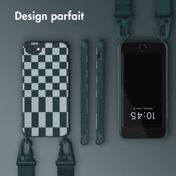 Selencia Coque design en silicone avec cordon amovible Apple iPhone SE (2022 / 2020) / 8 / 7 - Irregular Check Green