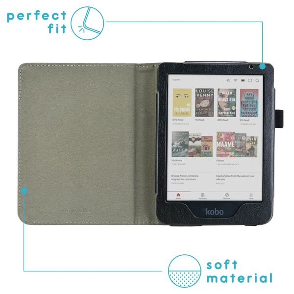 imoshion Étui de liseuse portefeuille en cuir végan Kobo Clara Colour / BW - Noir
