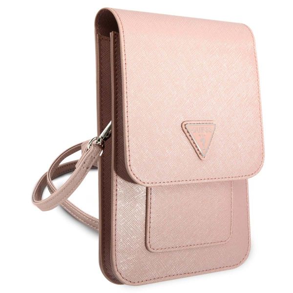 Guess Sac téléphone Saffiano Triangle - Convient aux smartphones jusqu'à 7 pouces - Rose