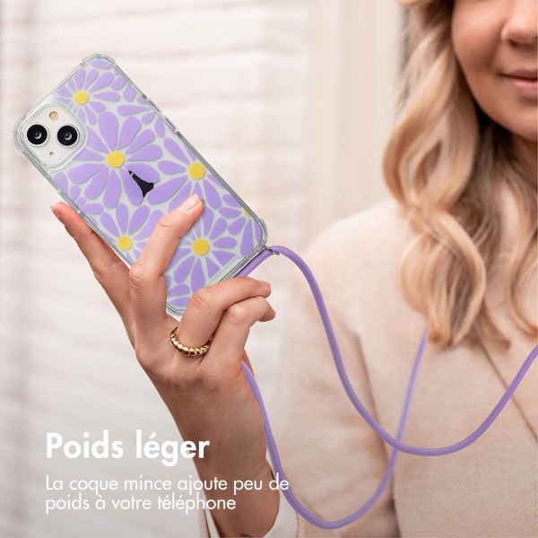 imoshion Coque Design avec cordon Apple iPhone 14 - Tropical Violet Flowers Connect