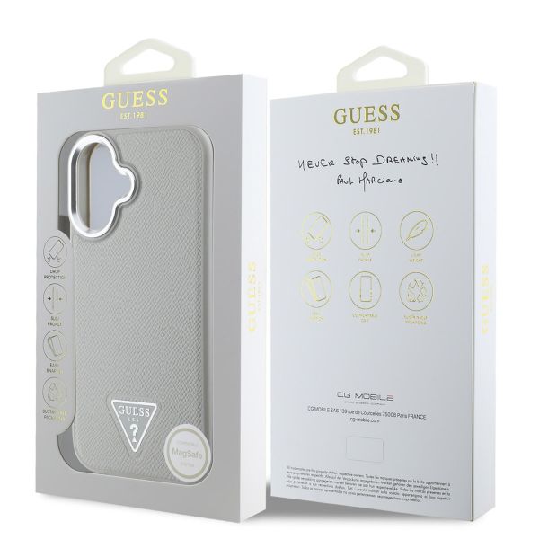Guess Coque Grained Triangle MagSafe Apple iPhone 16 - Beige