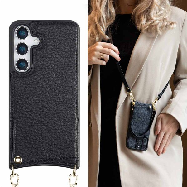 Selencia Coque de télephone Nova avec cordon et porte-cartes Samsung Galaxy S25 - Noir