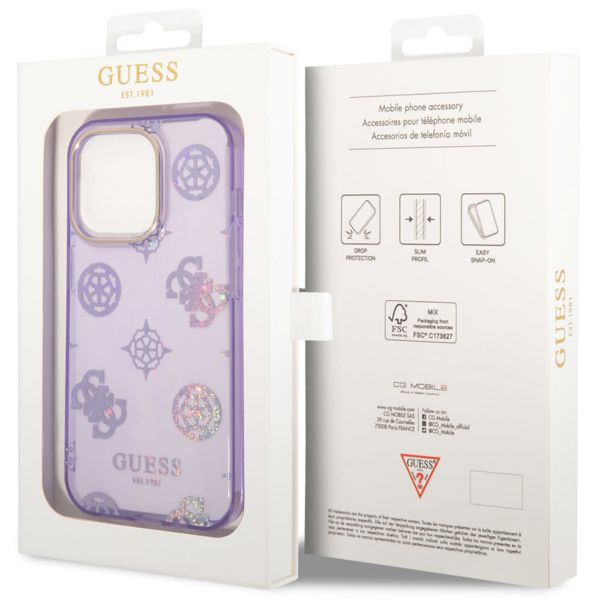 Guess Coque Peony Glitter iPhone 14 Pro Max - Violet