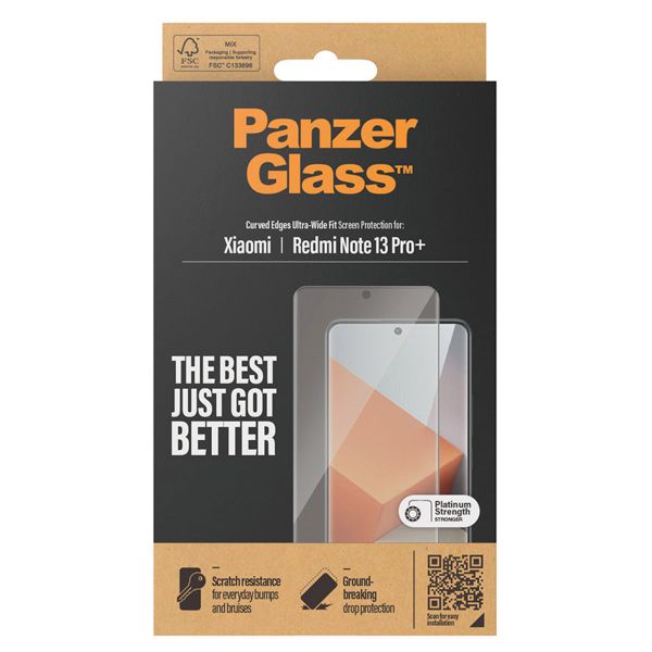 PanzerGlass Protection d'écran Ultra-Wide Fit Anti-bactérienne Xiaomi Redmi Note 13 Pro Plus (5G)