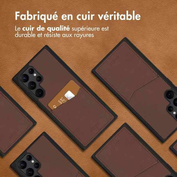 Accezz Coque en cuir de qualité supérieure avec fentes pour cartes Samsung Galaxy S22 Ultra - Marron