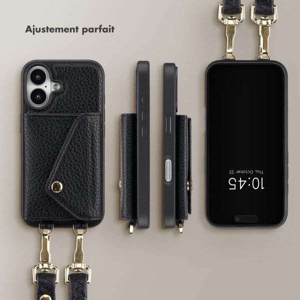 Selencia Coque à cordon avec porte-cartes enveloppe Sera iPhone 16 - Noir