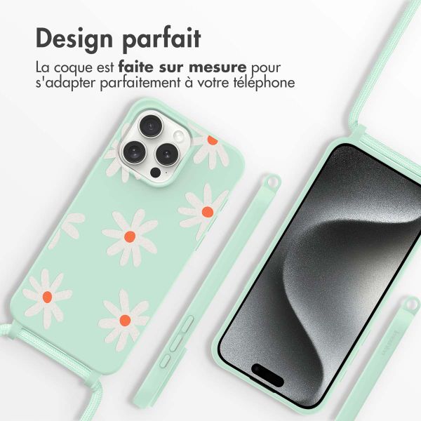 imoshion Coque design en silicone avec cordon Apple iPhone 15 Pro - Green Flower Distance