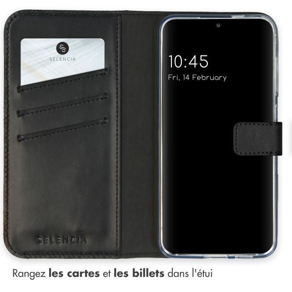 Selencia Étui de téléphone portefeuille en cuir véritable Samsung Galaxy S24 - Noir