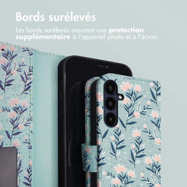 imoshion Étui de téléphone portefeuille Design Samsung Galaxy A35 - Blue Flowers