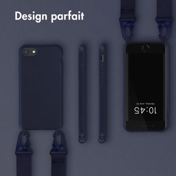 Selencia Coque silicone avec cordon amovible Apple iPhone SE (2022 / 2020) / 8 / 7 - Bleu foncé