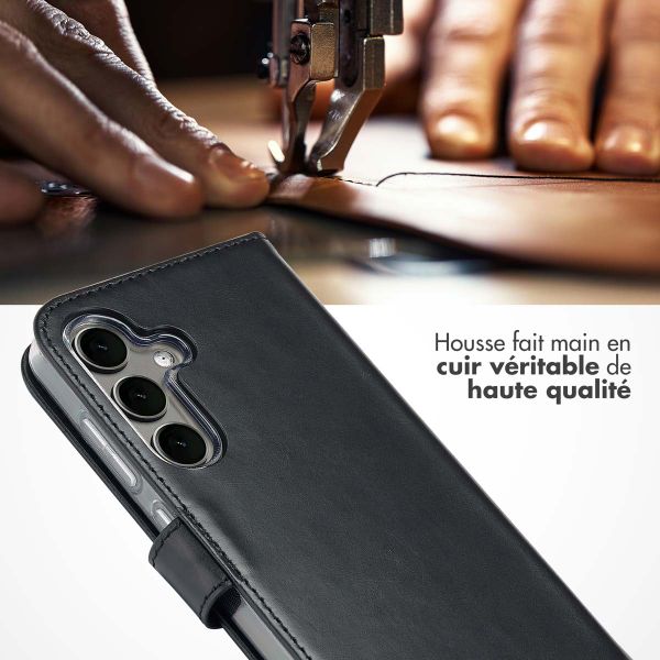 Selencia Étui portefeuille en cuir véritable Samsung Galaxy S25 Plus - Noir