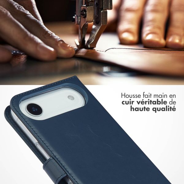 Selencia Étui portefeuille en cuir véritable Apple iPhone Air - Bleu