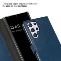 Selencia Étui portefeuille en cuir véritable Samsung Galaxy S22 Ultra - Bleu