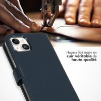 Selencia Étui de téléphone portefeuille en cuir véritable iPhone 15 - Bleu