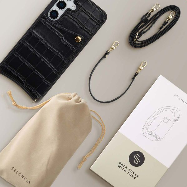 Selencia Coque de télephone Nova Croco avec cordon et porte-cartes Samsung Galaxy S24 / S25 - Noir
