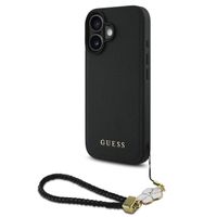 Guess Coque Grained MagSafe avec Flower Charm Strap iPhone 16 - Noir