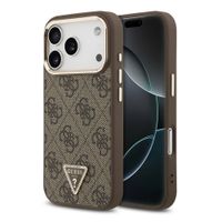 Guess Coque arrière en cuir avec logo Triangle classique et MagSafe Apple iPhone 17 Pro - Marron