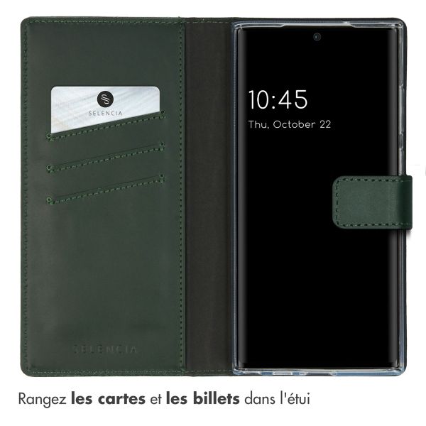 Selencia Étui portefeuille en cuir véritable Samsung Galaxy S23 Ultra - Vert