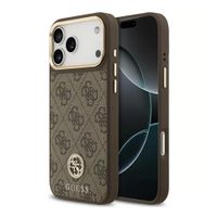 Guess Coque arrière en cuir avec logo Strass classique et MagSafe Apple iPhone 17 Pro - Marron