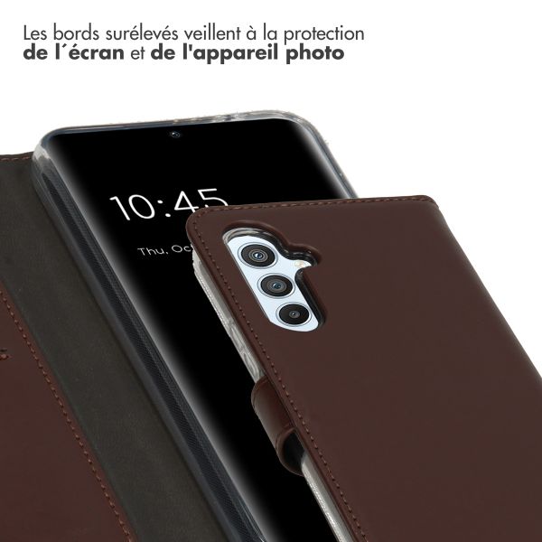 Selencia Étui portefeuille en cuir véritable Samsung Galaxy A54 (5G) - Marron