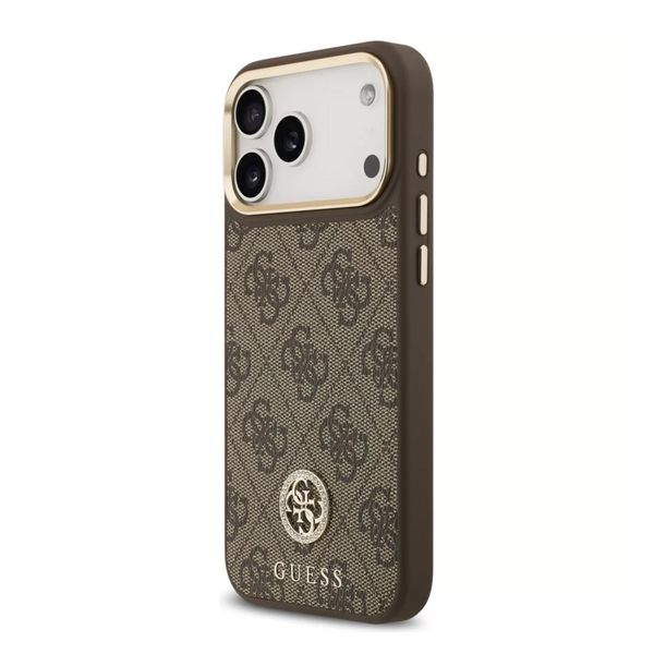 Guess Coque arrière en cuir avec logo Strass classique et MagSafe Apple iPhone 17 Pro Max - Marron