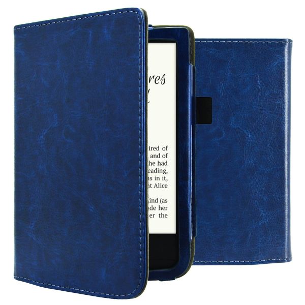 imoshion Étui de liseuse portefeuille en cuir végan Pocketbook Touch Lux 5 / HD 3 / Basic Lux 4 / Vivlio Lux 5 - Bleu foncé