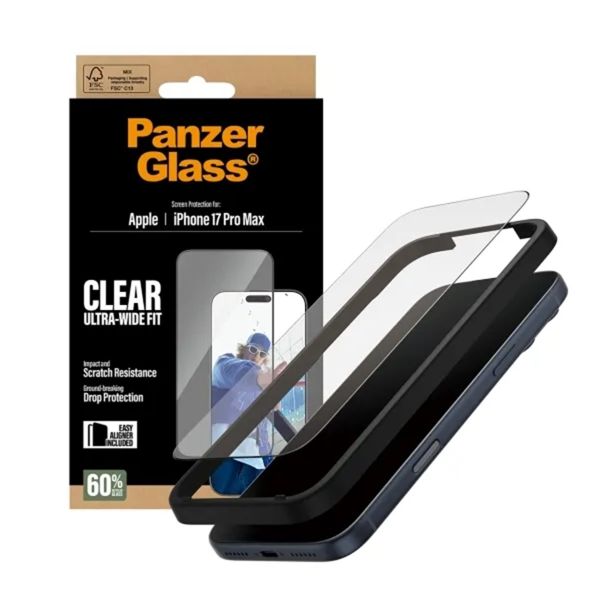 PanzerGlass Protection d'écran Ultra-Wide Fit Anti-bactérienne avec applicateur Apple iPhone 17 Pro Max
