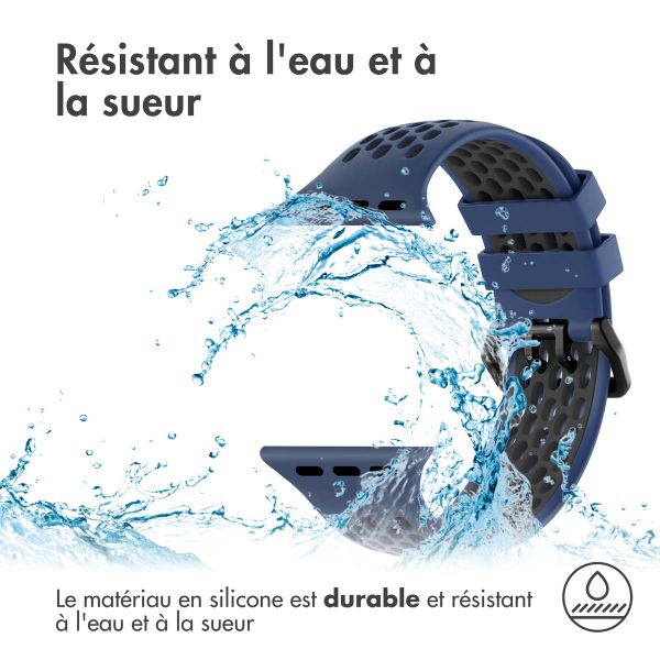 imoshion ﻿Boucle de bracelet de sport en silicone Apple Watch Series 1 á 10 / SE / Ultra (2) (44/45/46/49 mm) - Bleu / Noir