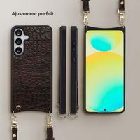 Selencia Coque de télephone Nova Croco avec cordon et porte-cartes Samsung Galaxy S25 FE - Choco Brown