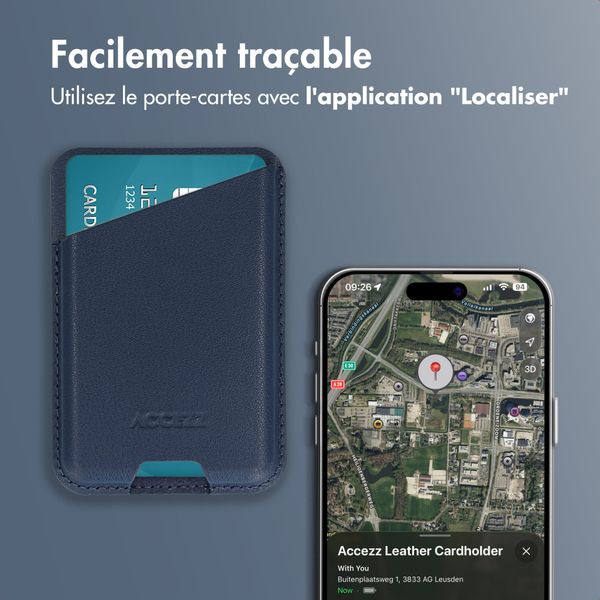 Accezz Porte-cartes en cuir magnétique - Compatible avec Apple Find My - Nightfall Blue