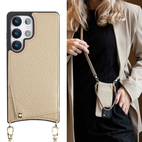 Selencia Coque arrière avec cordon et porte-cartes Nova Samsung Galaxy S25 Ultra - Beige