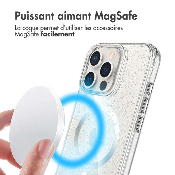 imoshion Coque arrière transparente Pailletée avec MagSafe Apple iPhone 16 Pro - Argent
