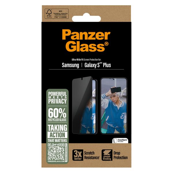 PanzerGlass ﻿Protection d'écran Privacy Ultra-Wide Fit Anti-bactérienne avec applicateur Samsung Galaxy S25 Plus