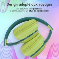 imoshion Casque pour enfants Bluetooth LED - Casque sans fil avec limiteur de décibels + Câble AUX - Petrol Green / Lime