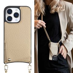 Selencia Coque arrière avec cordon et porte-cartes Nova iPhone 16 Pro - Beige