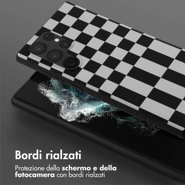 Selencia Coque design en silicone avec cordon amovible Samsung Galaxy S22 Ultra - Irregular Check Black