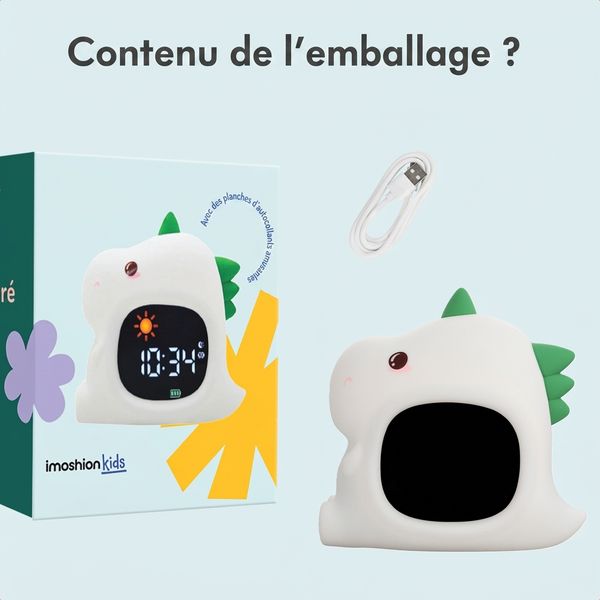 imoshion Kids Coach de sommeil - Veilleuse avec haut-parleur - Réveil enfant - Dino
