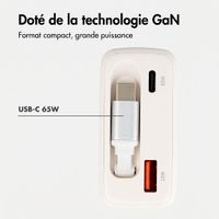 imoshion Chargeur GaN avec câble USB-C rétractable 65W - USB-A + USB-C - Blanc