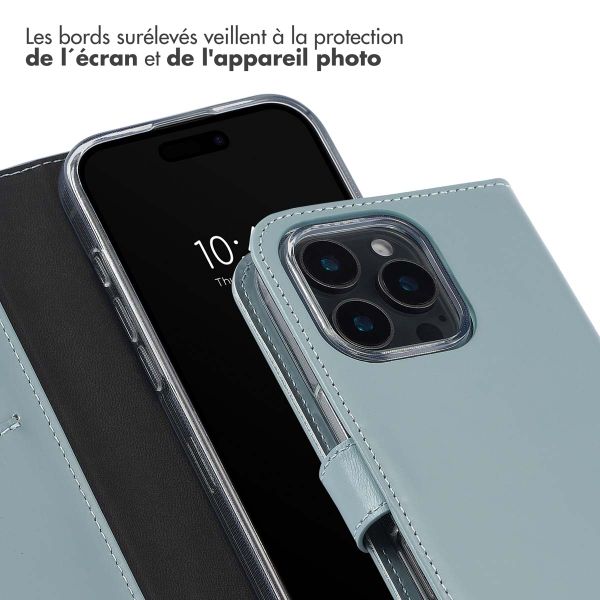 Selencia Étui de téléphone portefeuille en cuir véritable iPhone 16 Pro - Air Blue