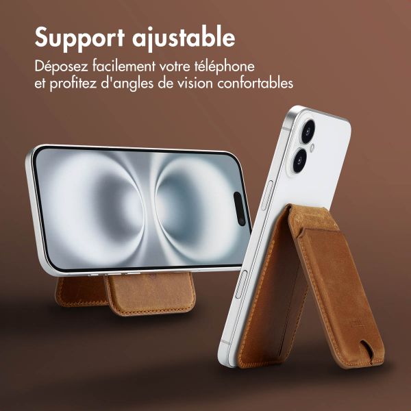 Accezz Porte-cartes MagSafe en cuir vintage avec support - Tobacco Cognac